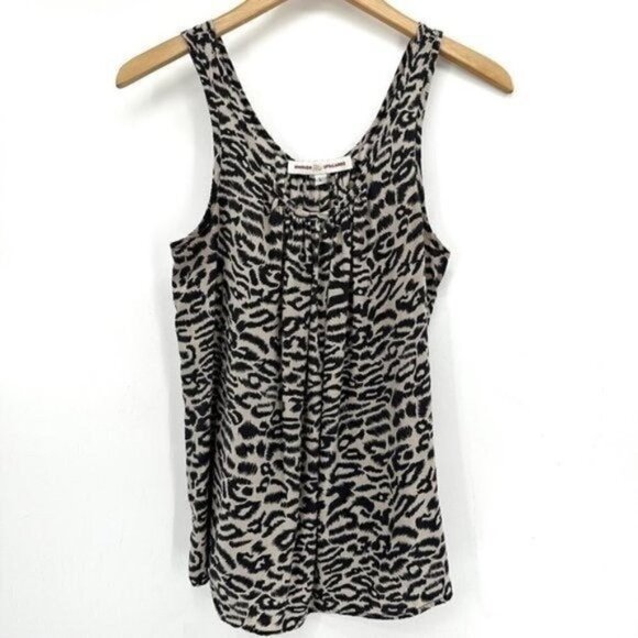 Amanda Uprichard Revolve Tan Black Silk Leopard Print V-Neck Large Tank Top - Picture 1 of 5